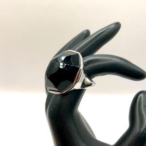 Stella & Dot Silver-Tone with Black Faceted Acrylic Gem Statement Ring